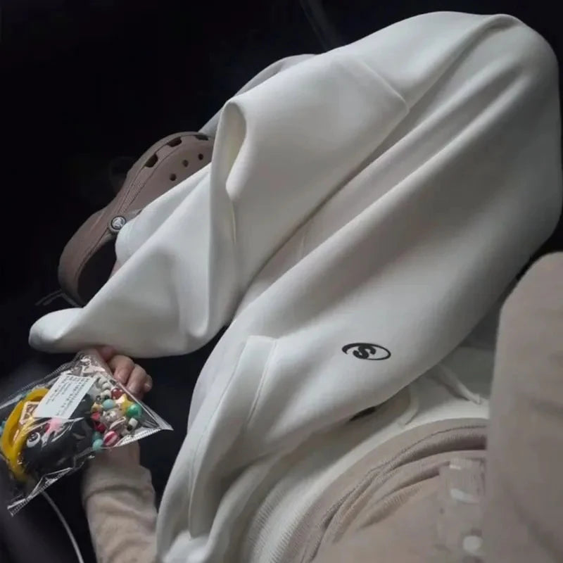 Oversize Cotton Pants Woman Y2K Casual Drawstring Trousers Korean Streetwear High Waist All Match Jogger Pants Grey Sweatpants.