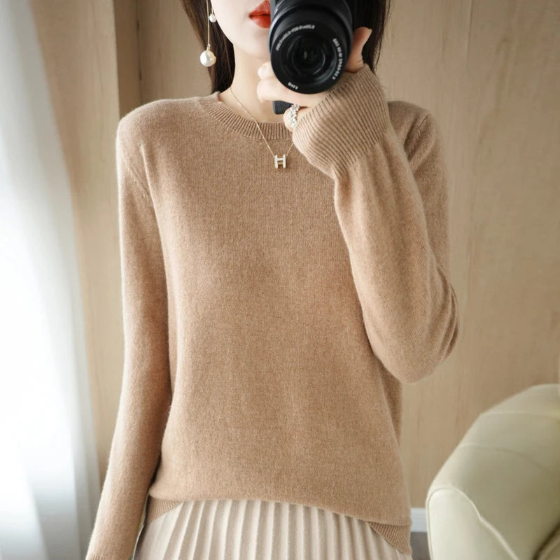 Herbst Winter frauen Pullover Oansatz Kaschmir Solide Pullover Schlank Bodenbildung Shirt Langarm Casual Grundlegende Pull Femme Pullover