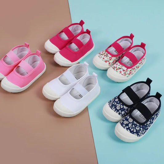 2024 New Spring Autumn Baby Girl Shoes Kids Canvas Shoes Children Casual Sneakers Candy Color Flowers For Girls Floral Prints.