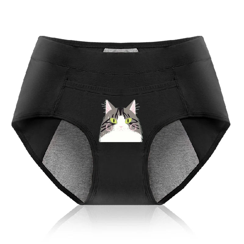 Cotton Menstrual Panties Leak Proof Breathable Cartoon cat Panties Woman Women Girls Physiological Pants Women's Intimates M-XL