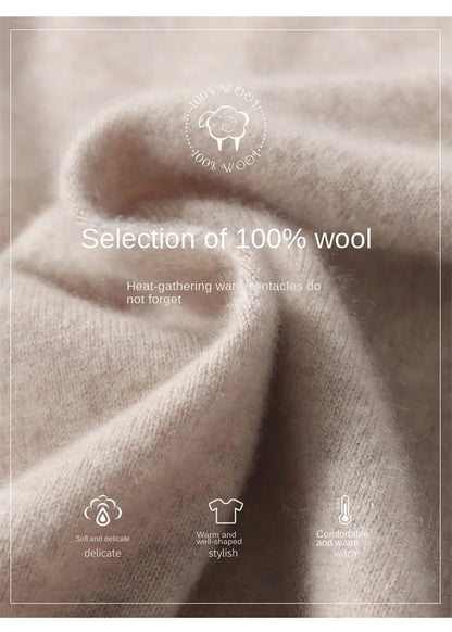 100% Pure Merino Wool Men's Semi High Neck Pullover Solid Color Plus Size Casual Sweater Autumn And Winter Sports Cashmere Top.