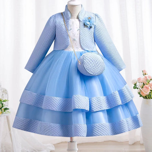 Neues Herbst/Winter Langarm-Partykleid, elegantes Mädchen-Stickerei, Weihnachts-Performance-Kleid, Geschenktüte für Kinder im Alter von 3–11 Jahren