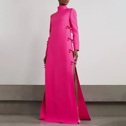 Plus Größe VONDA Frauen Lange Maxi Roben Kleid 2024, Elegante Chinesische Stil Bowknot Stehkragen Party Schlitz Sommerkleid Vintage Vestidos.