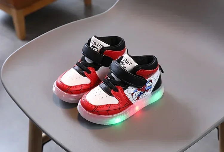 Disney Children's Led Light Shoes Fashion Aoger Spiderman Boys Sneakers Girls Cartton Casual Shoes Breathable Kids Sport Shoes