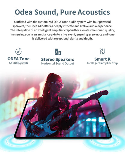 Odea A12 Android 14 Tablet, T606 8-core, 4GB+8GB RAM 128GB ROM, 12 inch 2000x1200 Display, 8000mAh, Widevine L1, 13MP Camera