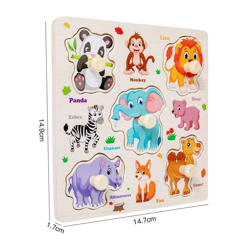 Montessori Baby Toys Wooden 3d Puzzle Cartoon Animal Intelligence Jigsaw Puzzle Early Learning Educational Toys for Children.