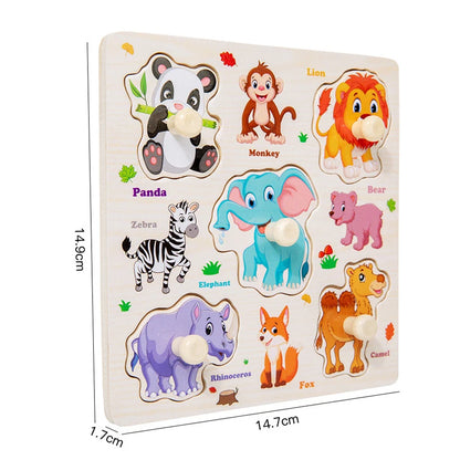 Montessori Baby Toys Wooden 3d Puzzle Cartoon Animal Intelligence Jigsaw Puzzle Early Learning Educational Toys for Children.