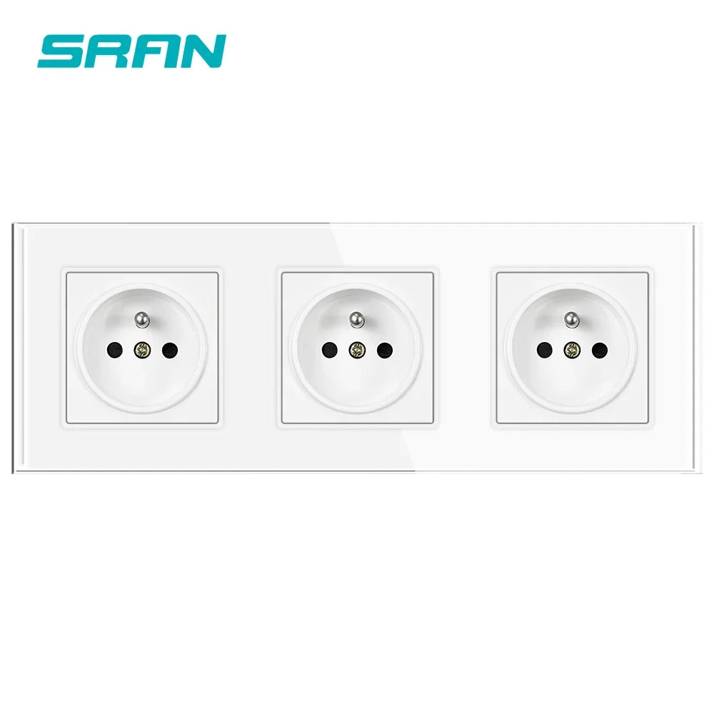 SRAN Französische USB-Wandsteckdose 5 V 2,1 A, Kristall-Hartglasscheibe 16 A 220 V 82 x 82 mm Steckdose Frankreich-Standard mit Abdeckung