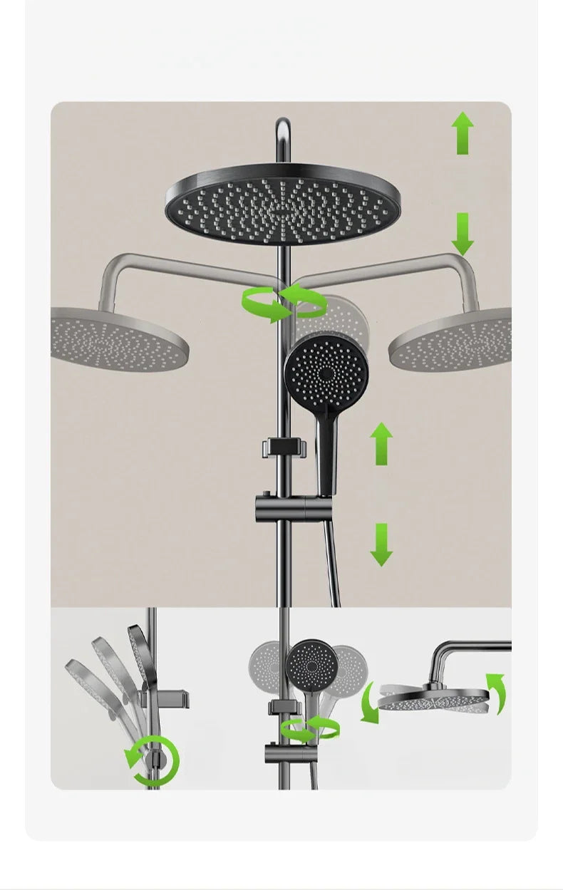 Four Ways Water Outlet Shower System Smart Digital Bathroom Shower Faucet Set Temperature Display Rainlfall Sunflower Shower Set