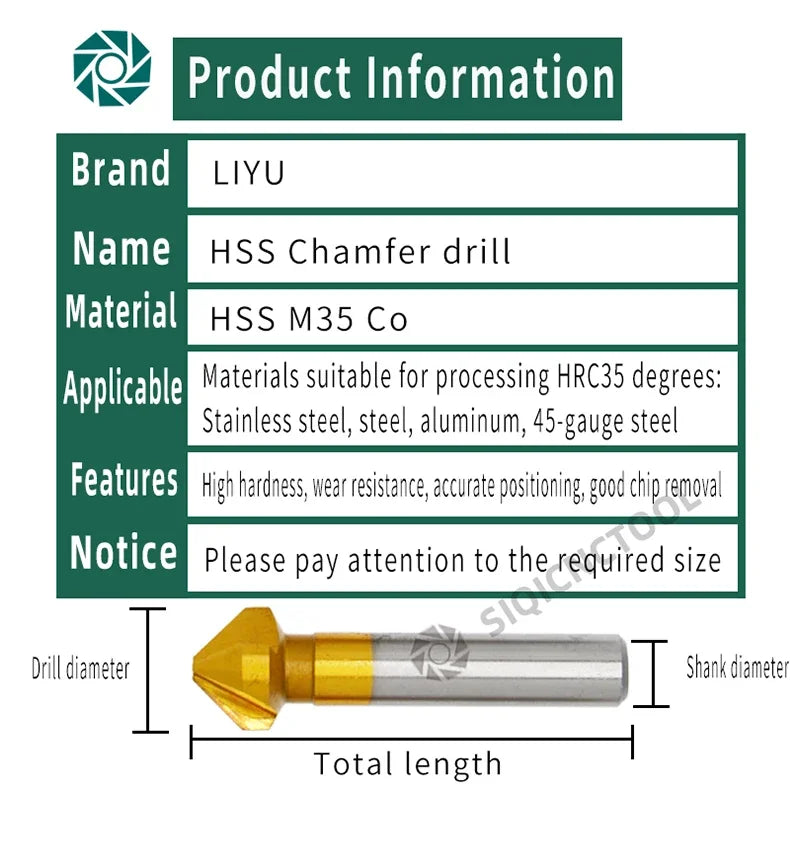 SLUGB 90 Grad 3-schneidiges HSS-Fasenfräser-Schaftfräser-Werkzeug für Holz, Stahl, Senker, Bohrer-Set, Elektrowerkzeug, fertig