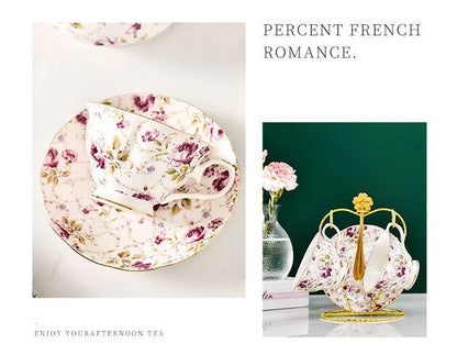 Tea Set Ceramic Coffee Cup Suit British Style High-Grade Bone China Golden edge Tea Cup And Saucer With A Spoon