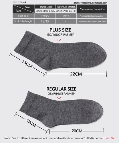 HSS 5/10 Pairs Men's Cotton Blend Socks Black Business Men Socks Soft Breathable Summer Winter for Male Socks Plus Size (6.5-14).