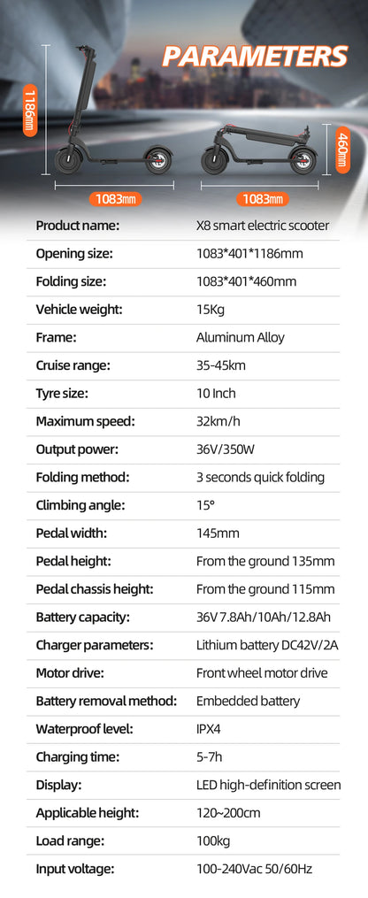 HX X8 e scooters 350W electric scooter Foldable Electric Scooter 10Inch adult Kick escooter 10AH E Scooters Escooter.