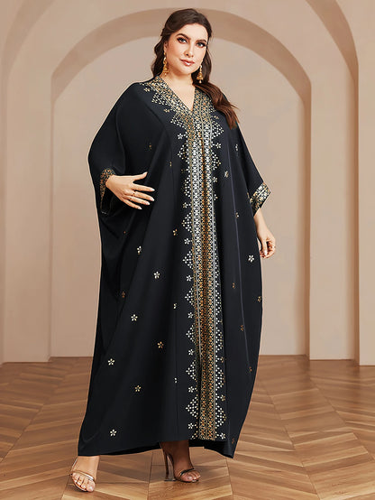 Wow! Langarm-Abaya in Übergröße mit Goldfolie – atemberaubendes arabisches Kleid, steigern Sie Ihren Stil für jede Veranstaltung!
