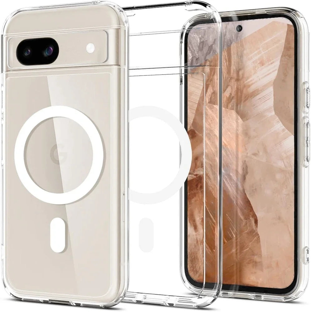 Luxury Transparent Magsafe Magnetic Case for Google Pixel 9A 10 9 8 7 6 Pro 9 Pro XL 8A 7A 6A Wireless Charging Clear TPU Cover.