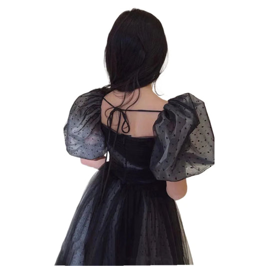 Mädchen Abendkleid für Kinder Elegante Schwarz Vintage Puff Hülse Kleider Teenages Party Kleider Kinder Violine Leistung Vestidos