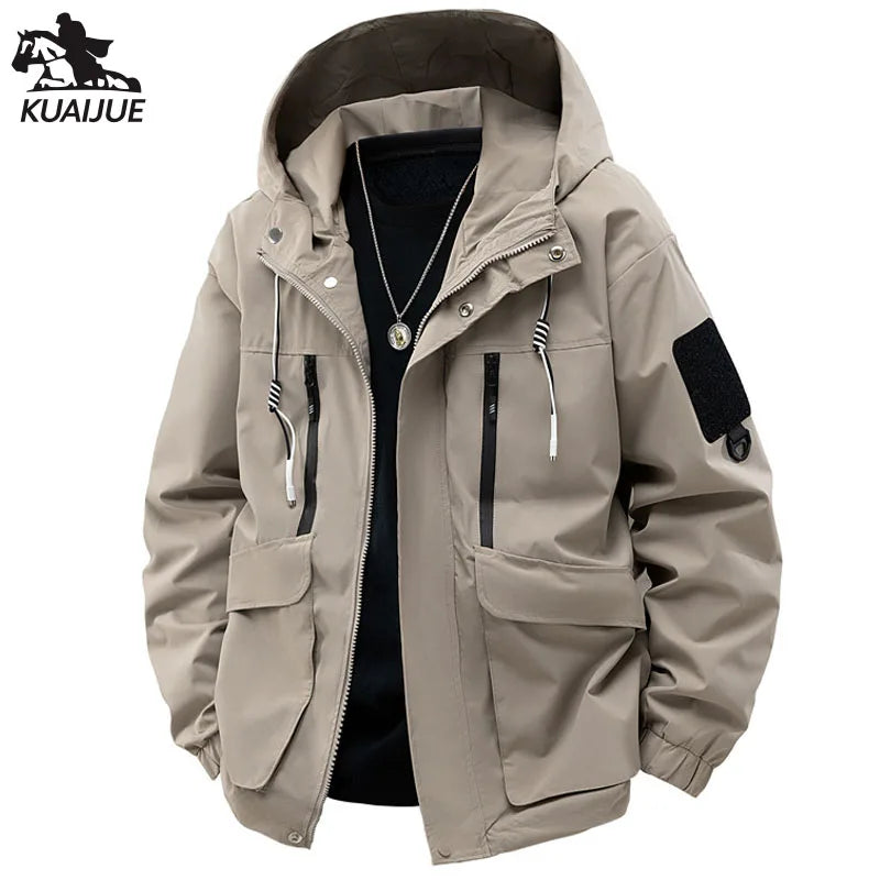 Jacket Mens Spring autumn New men jacket printing hooded Jackets casual coat Men's business coats Size M-4XL 5XL Hat detachable.