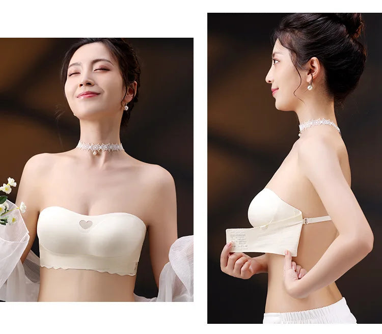 Women's Invisible Strapless Bra Front Buckle Design Anti-Slip Small Chest Gathering Markless All-match Beautiful Underwear.