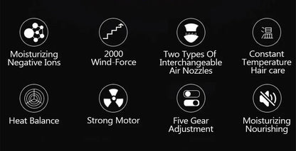 High-Power Ionic Hair Dryer Fast Heating and Hot/Cold 9 Gears Adjustment Home Professional Hairdryer Blow Dryer with Accessories
