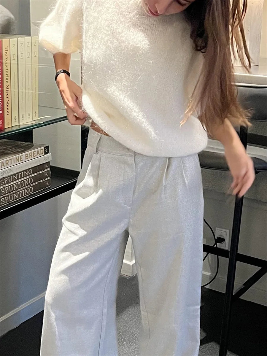 Damen Frühling Herbst Strickpullover Halbarm O Hals Einfarbig Lässige Strickwaren