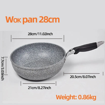 Durable Stone Frying Pan28/26/24/20cm Wok Non-stick Pan Skillet Cauldron Induction Cooker Pans Pancake Egg Gas Stove Home.