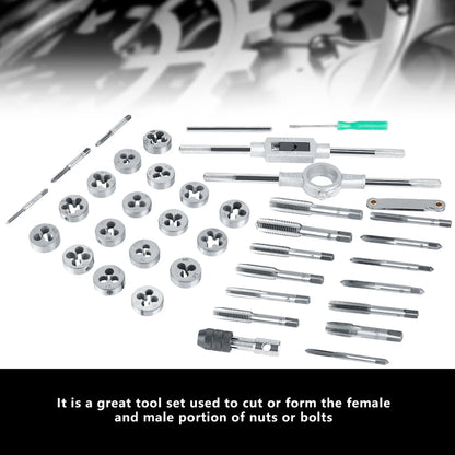 40-teiliges Gewindebohrer- und Matrizenset M3-M12 Schraubenmutter mit Schraubenschlüsseln und Gewindelehre, wärmebehandelt 45 #   Stahlhähne, Matrizen aus legiertem Stahl, Handwerkzeuge