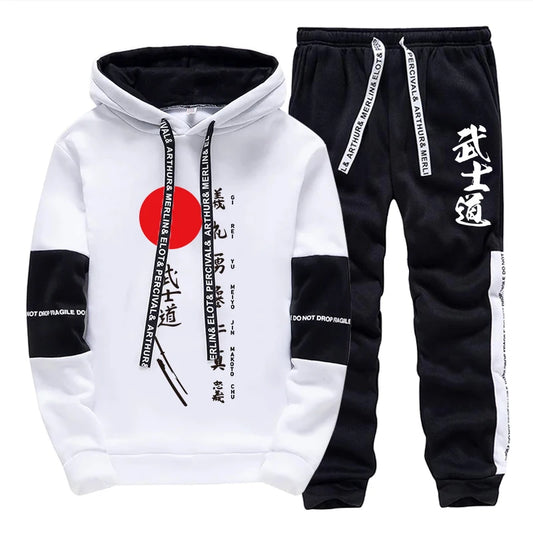 2025 Hot Sale Men's Bushido Print Hoodies Sweatpants 2 Piece Set All Season Daily Casual Sporty Outfit Urban Fashion Sportswear.
