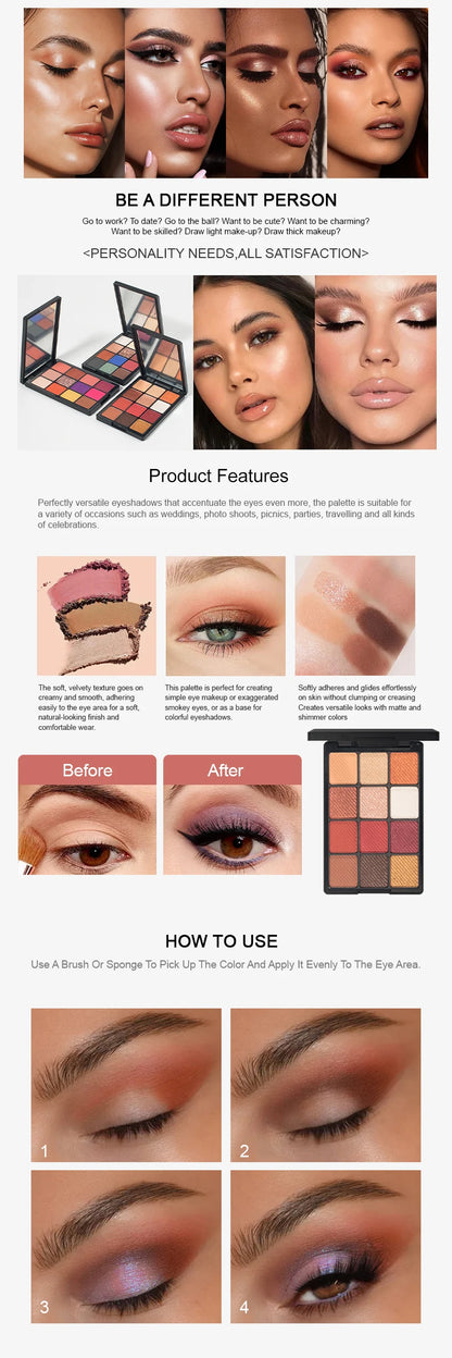 12-Color Glitter Eyeshadow Palette- Highly Pigmented,Long-Lasting Diamond Metal and Matte Shades for a Dazzling Eye Makeup Look.