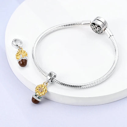 Flowers Series 925 Sterling Silver Sunflowers Tulip Carnation Charms Fit Original Bracelet  For Women Jewelry Making