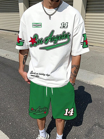 LOSANGLES NO.23 Print Men'S Summer Casual Short Sleeve T-Shirt Shorts Set Adult Basketball JoggingOversized 2 Piece Set Clothes.