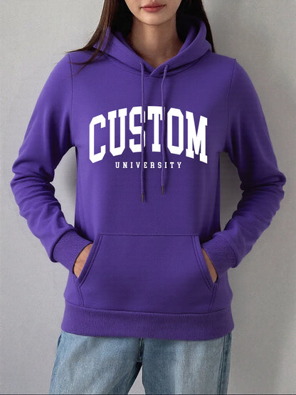Custom University Printed Hoodies Women Basics Pocket Sweatshirts Autumn Fleece Warm Pullovers Comfortable Casual Womans Clothes