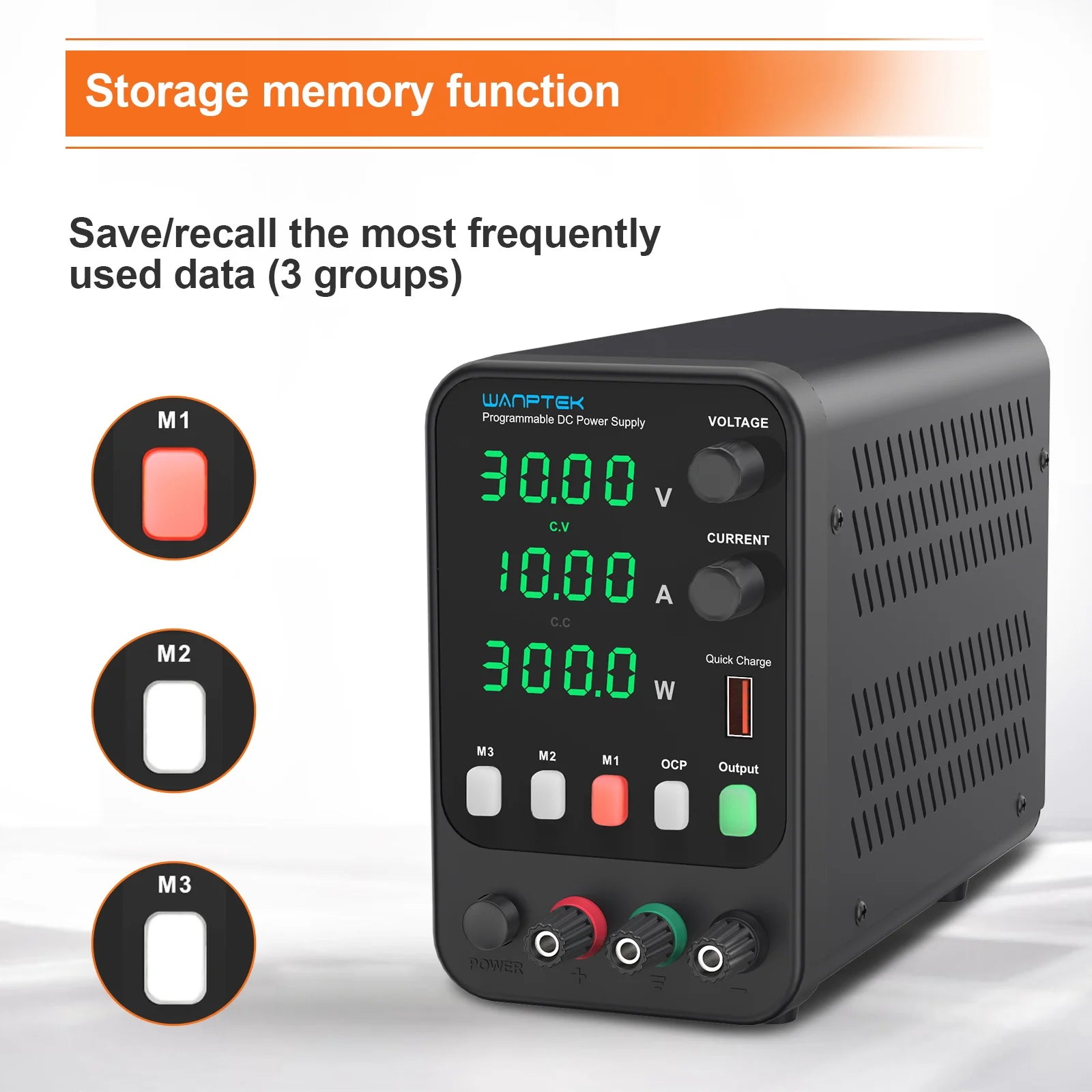 Wanptek 30V 5A 10A Switching Power Supply with 3 Groups Memory Storage Laboratory Work Regulated Power Supply Preset Current.