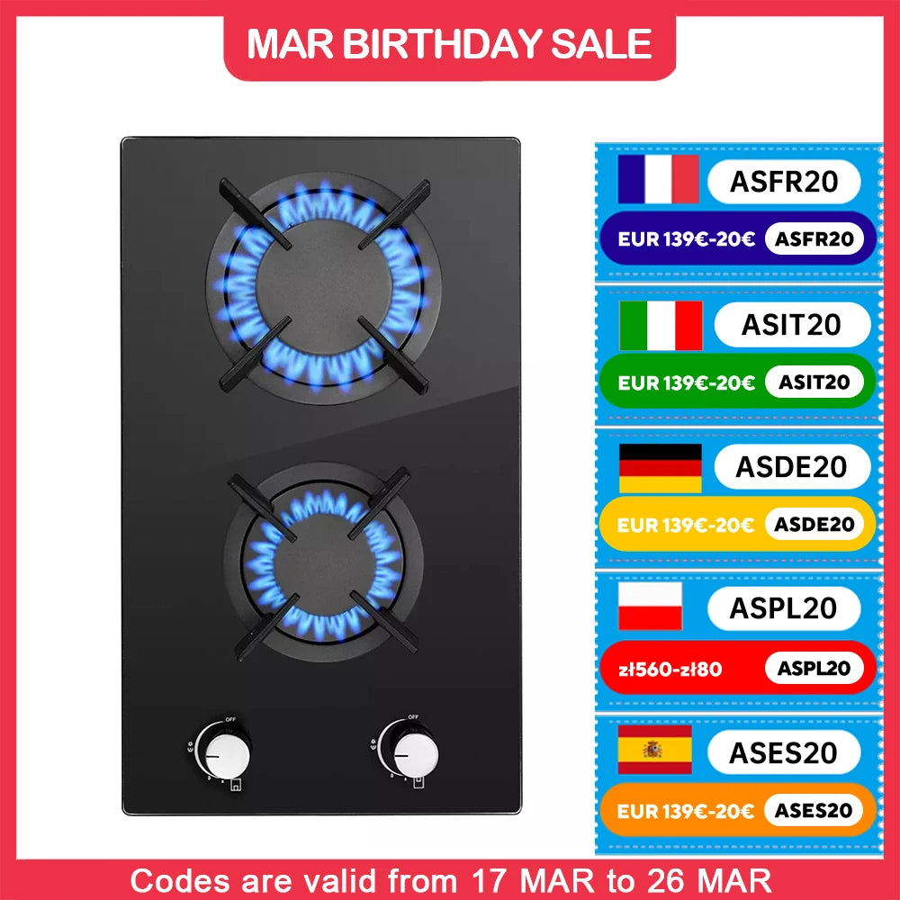 Topstrong 2 Burner Ceramic Glass Built-in Hob Natural Gas Propane Gas Hob YYEUGCT-B02.