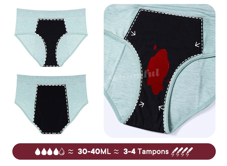Menstrual Panties Woman Super Absorbent Menstrual Panties High Waist Bamboo Fiber Leakproof Menstruation Period Underwear Girl.