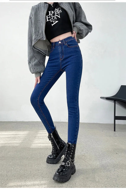 Spring and Summer Women's Casual Office Tight Solid Color Jeans Stretch Sexy Fashionable Classic Slim Fit Denim Pants Female.