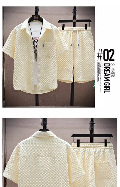 Casual Thin Sports Two-piece Set 2024 Summer Ice Silk Suit Men's Trendy Short Sleeve T-shirt Shorts One Set.