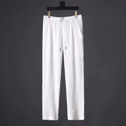 Summer Casual Thin Linen Set Men's Sport Suit Outdoor Wear Short Sleeve Long Pants Two-Piece Set Lightweight Comfortable Fit.