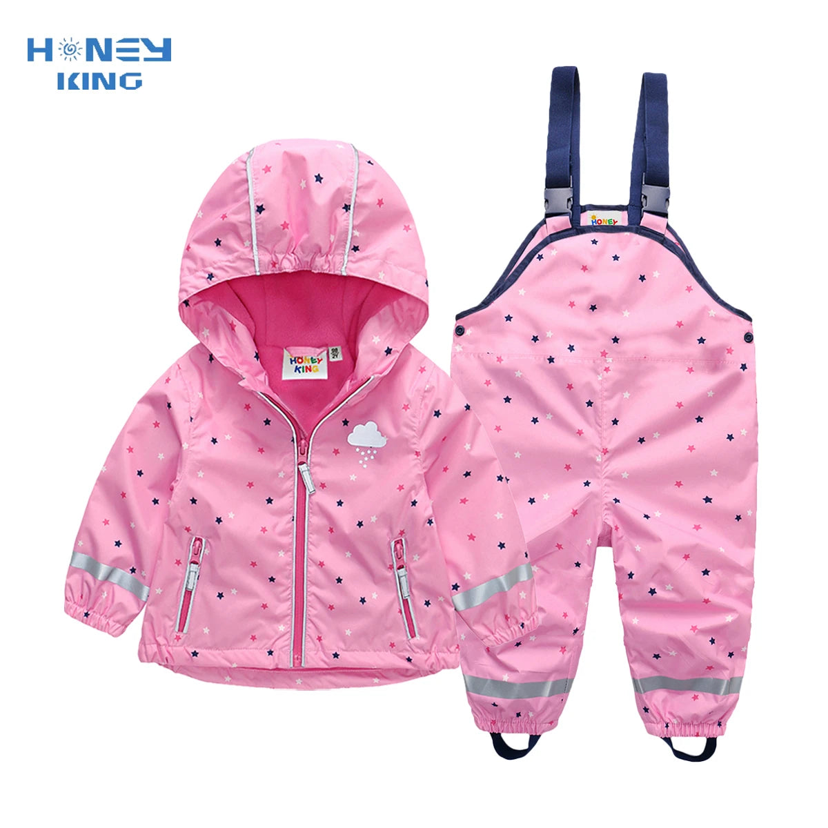 HONEYKING Children's Clothing Sets Raincoat Suit Baby Waterproof Overalls Pants Girls Jumpsuit For Kids Jacket And Trousers Set.