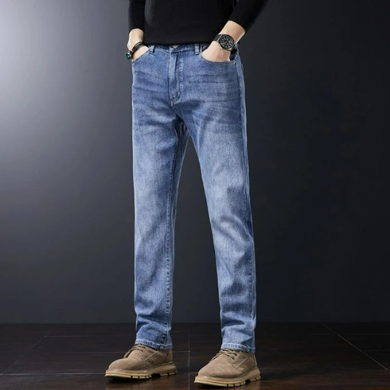 2025 Casual Jeans Young Men's Korean Style Business Straight Jeans Stretch Denim Pants Trousers Slim Fit Classic Cowboys Jeans.