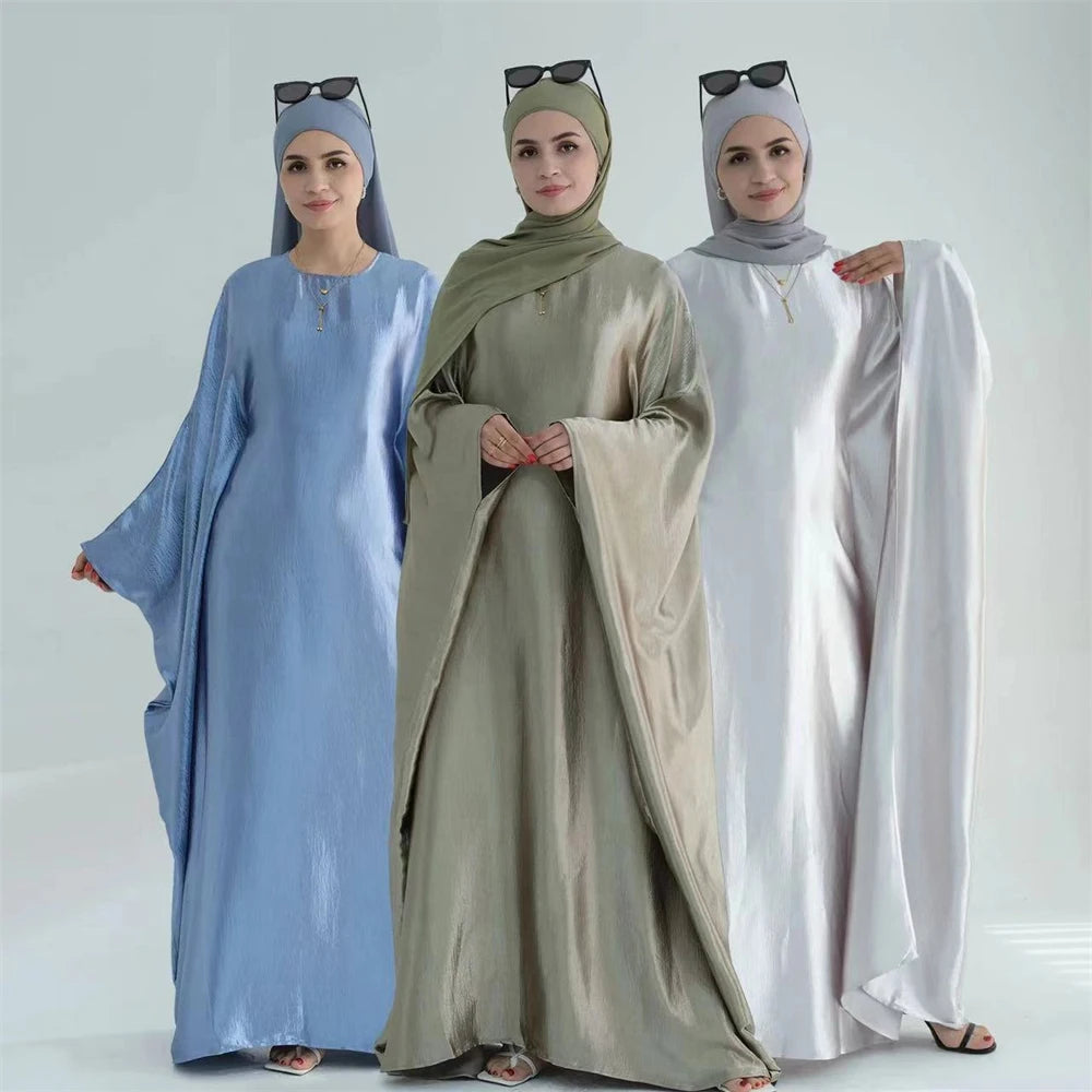 Eid Batwing Satin Shimmer Soft Crepe Abaya Dubai Luxury 2024 Islam Muslim Maxi Kaftan Dress Kebaya Abayas For Women Vestidos.