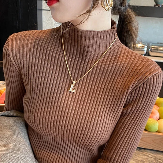 Herbst Und Winter Vielseitig Kleine Hohe Kragen Grundlegende Basis Engen Pullover Koreanische Mode Casual Langarm Top Für Frauen
