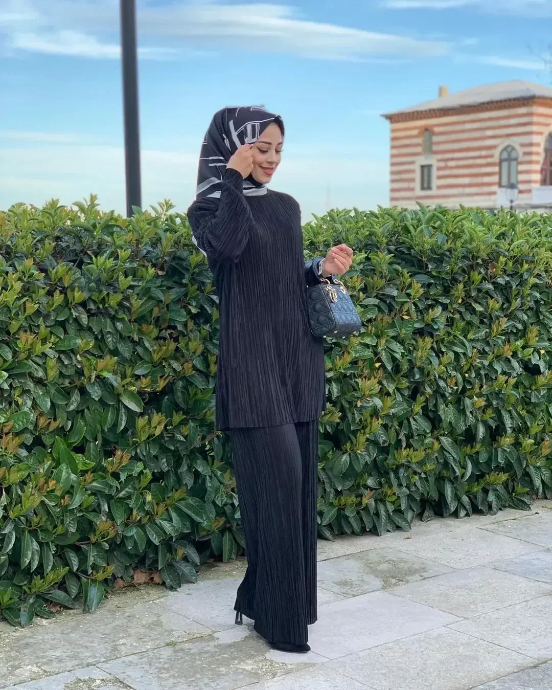 Women Casual Vintage Muslim Sets Ramadan Abaya Hijab Turkey Dubai Kaftan Prayer Dress Wide Leg Pants 2 PCS Sets Islamic Clothing