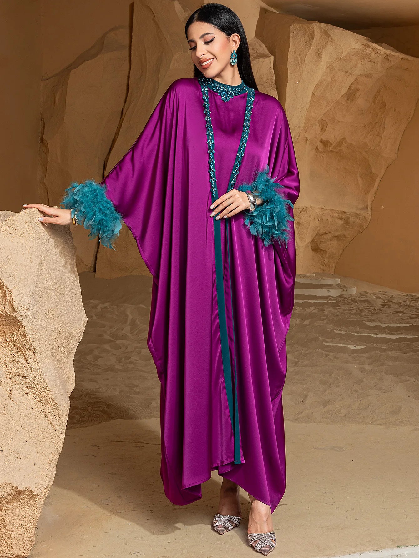 Luxury Dubai Abayas Diamonds Kimono Jalabiya Women Muslim Dress Sets 2PCS Turkey Kebaya Caftan Marocain Femme Robe Ramadan Eid