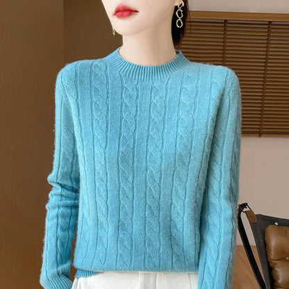 Frauen 100% Merino Wolle Verdickung Pullover Oansatz Gestrickte Twisted Pullover Herbst Winter Kaschmir Langarm Kleidung Basis Tops