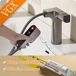 VGX Multifunctional Bathroom Faucets Pull Out Basin Mixer Sink Faucet Gourmet LED Display Tap 360° Tapware Crane Brass Chrome