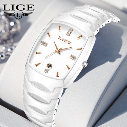 LIGE Fashion Luxury Woman Watch Simple Elegant Stainless Steel Casual Quartz Watches for Women Calendar Ladies Romantic Gift New.