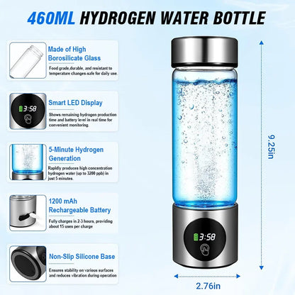 Portable Performance Hydrogen Water Generator Bottle SPE+PEM Dual Chamber lonizer + PPB&Time Display Electrolytic Hydrogen Water.