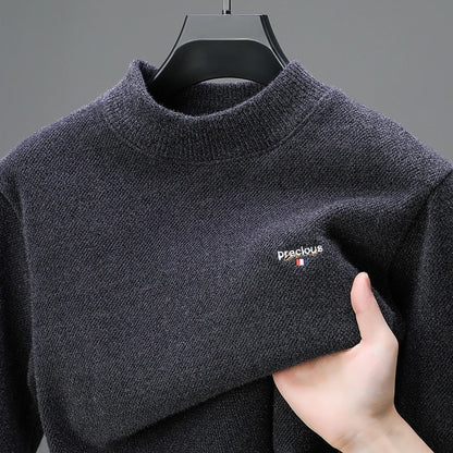 Luxury high-end round neck sweater men's winter trend brand embroidered Korean version casual plush warm thick knitted pullover