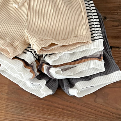 Korean Version Summer Kids Baby Girls Boys Short Sleeve Striped Top Tees +shorts Pants Infant Cute Pure Cotton Clothing Set