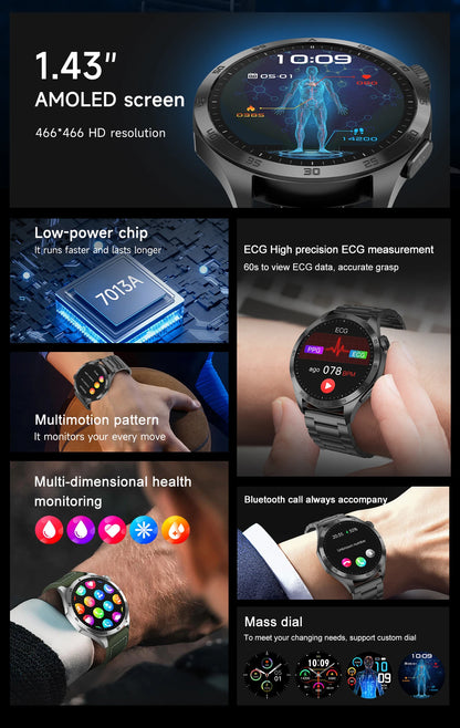 2025New Micro Physical Examination Blood Lipids Uric Acid Blood Pressure Smart Watch ECG+PPG Clock Bluetooth Call Smartwatch Men.
